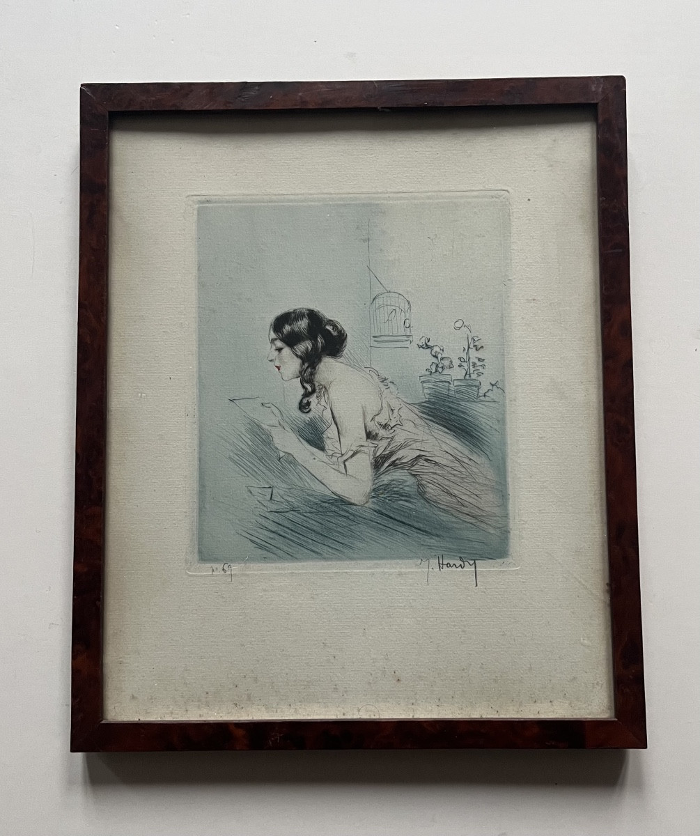 Art déco boudoir élégantes deux gravures signées Jean Hardy proche Icart -photo-3