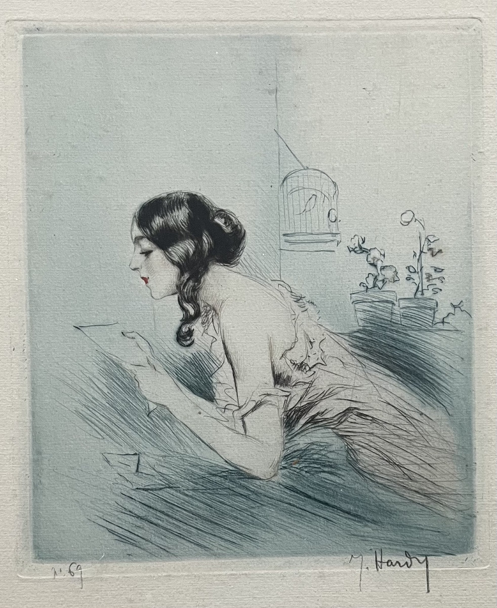 Art déco boudoir élégantes deux gravures signées Jean Hardy proche Icart -photo-4