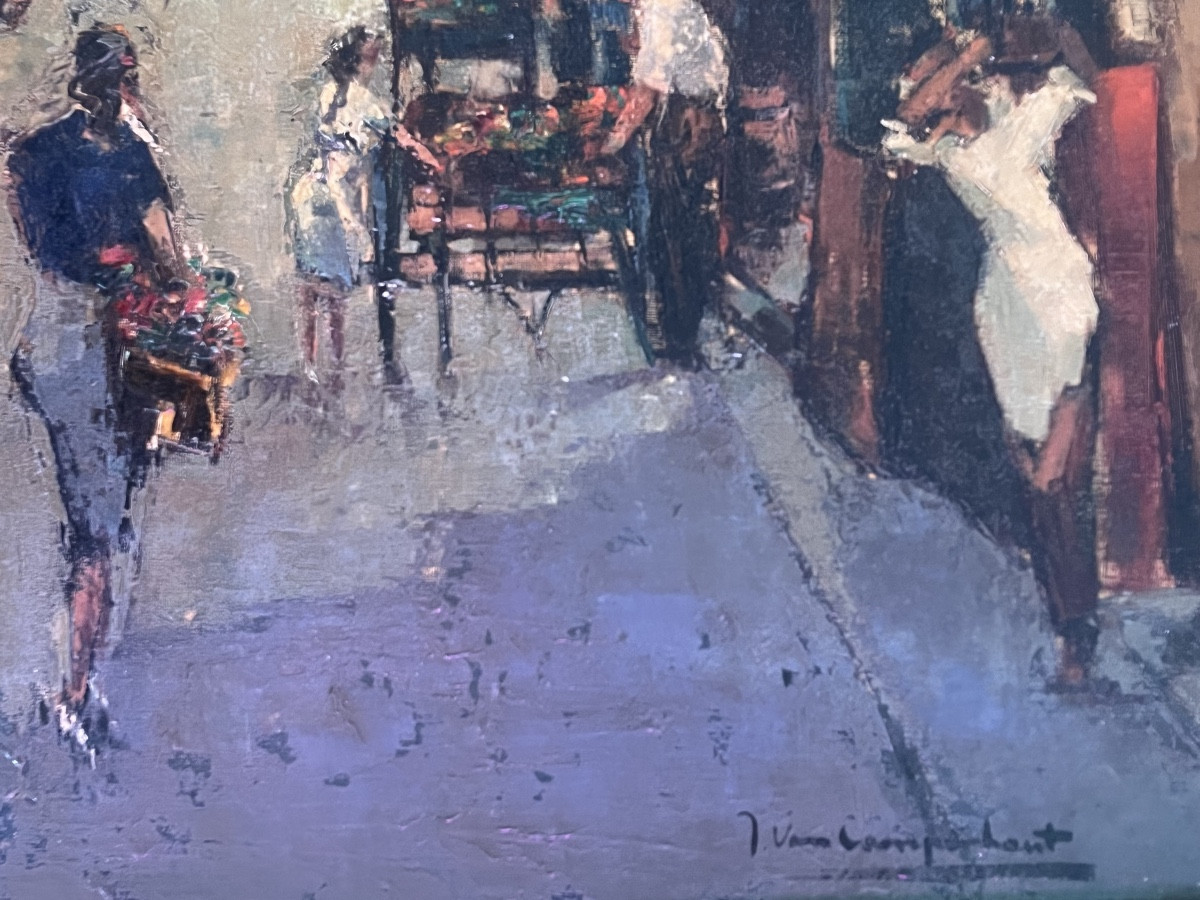 Expressionist Painting Of A View Of Paris On Rue Quincampois, From The 1950s, Artist To Be Identified!-photo-2