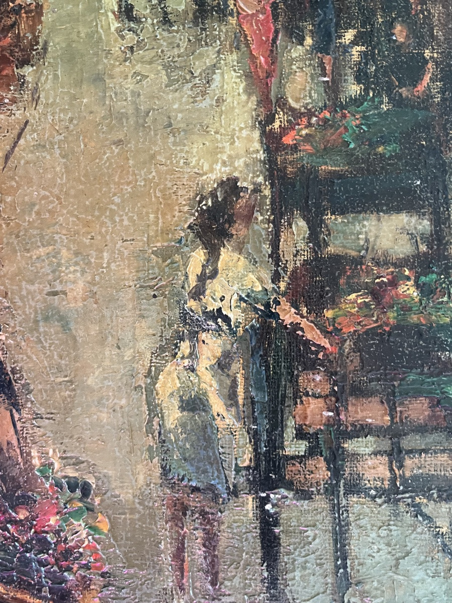 Expressionist Painting Of A View Of Paris On Rue Quincampois, From The 1950s, Artist To Be Identified!-photo-1