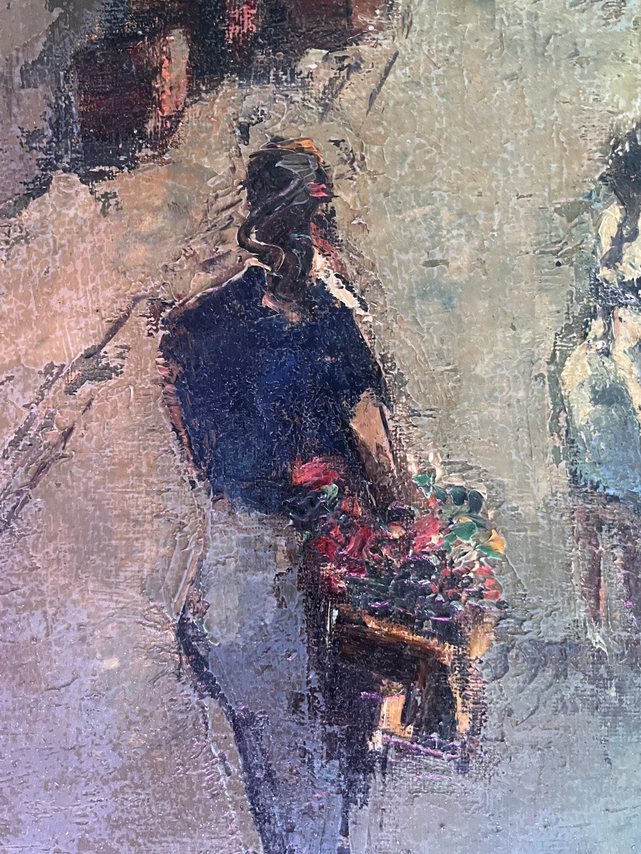 Expressionist Painting Of A View Of Paris On Rue Quincampois, From The 1950s, Artist To Be Identified!-photo-2