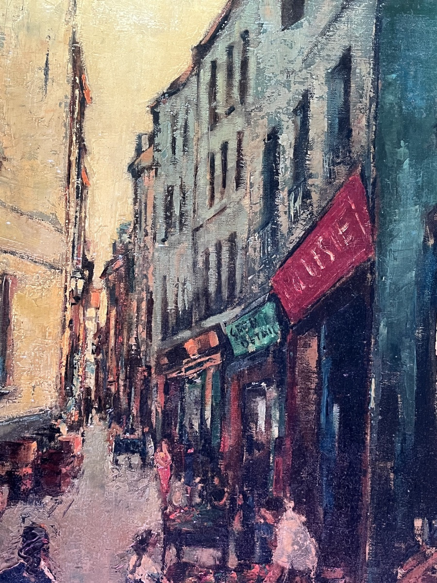 Expressionist Painting Of A View Of Paris On Rue Quincampois, From The 1950s, Artist To Be Identified!-photo-6