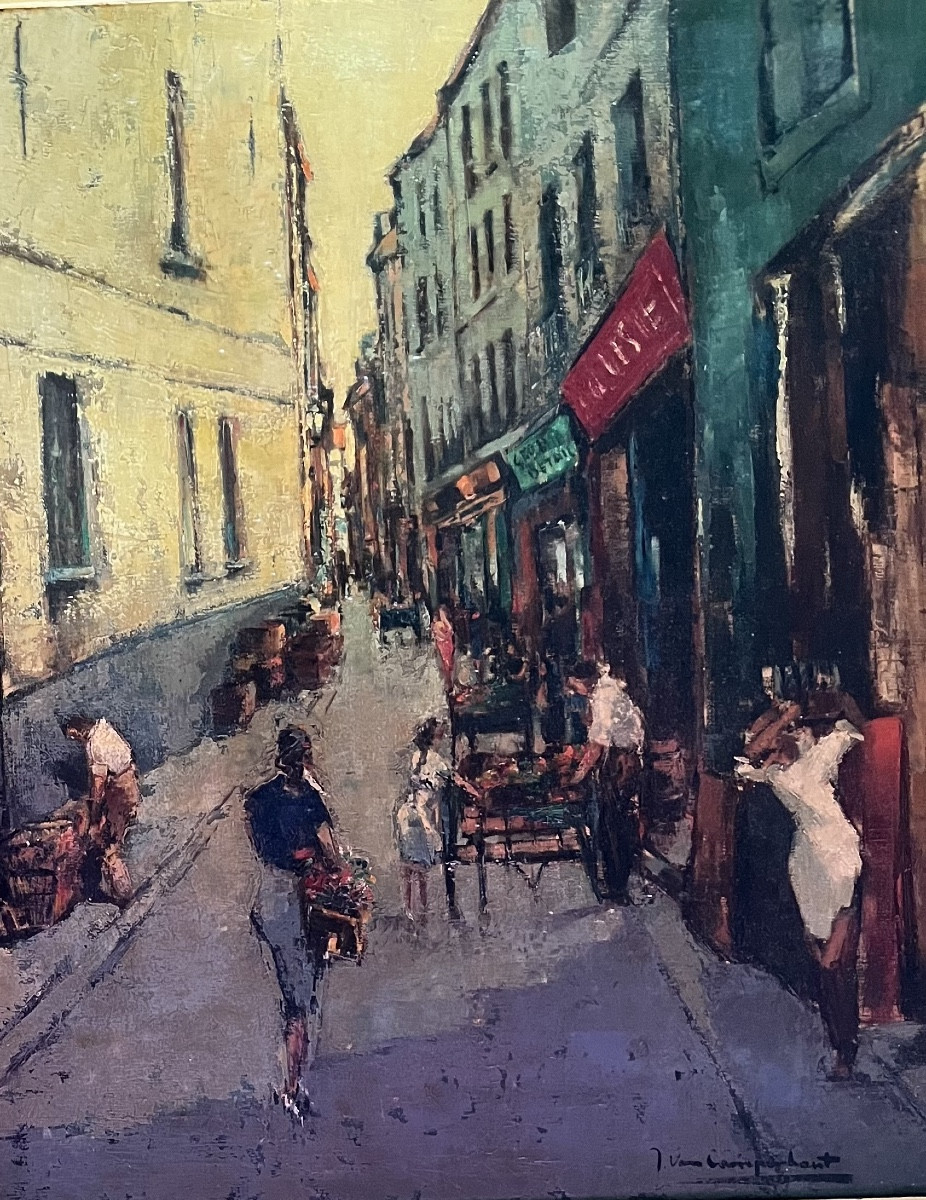 Expressionist Painting Of A View Of Paris On Rue Quincampois, From The 1950s, Artist To Be Identified!