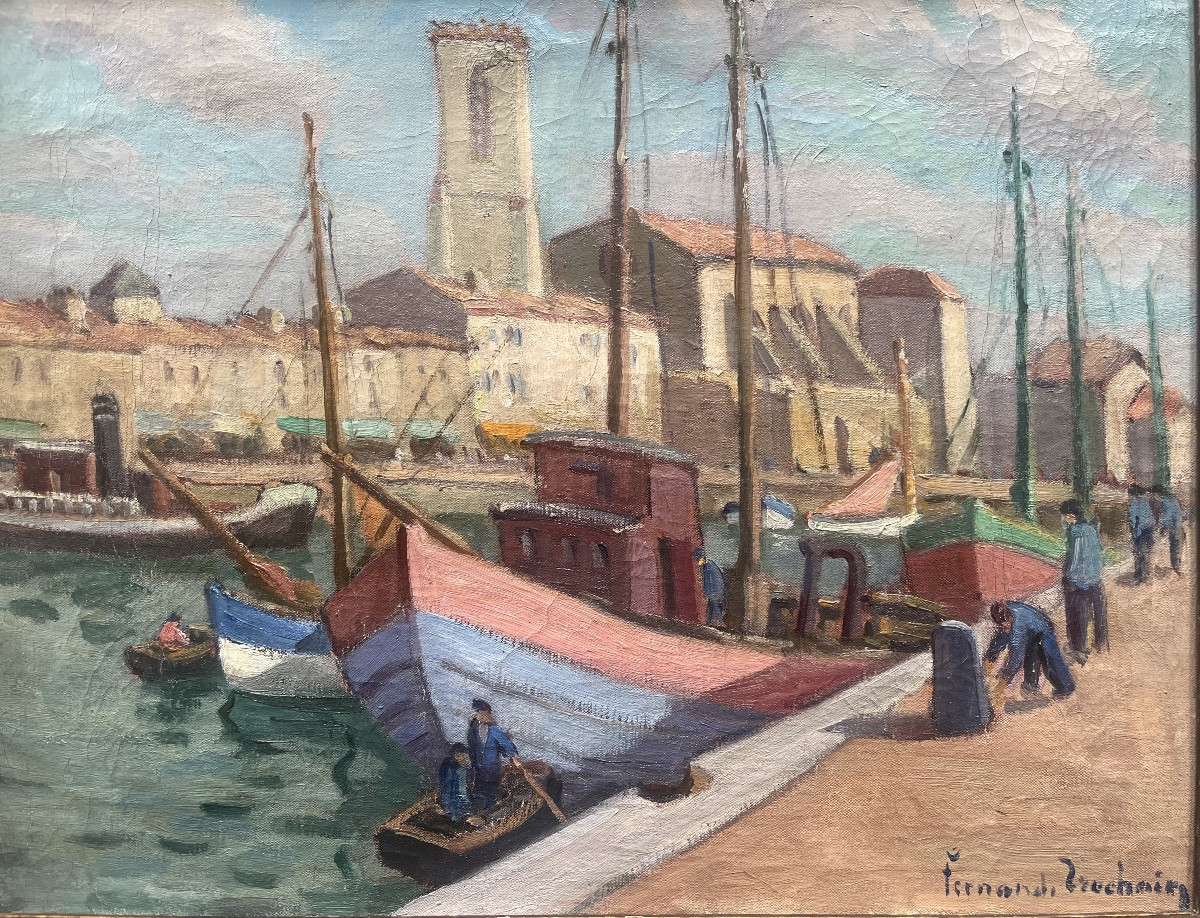 Tableau impressionniste école de Muron marine peinture signée Jean Fernand-Trochain 1879-1969
