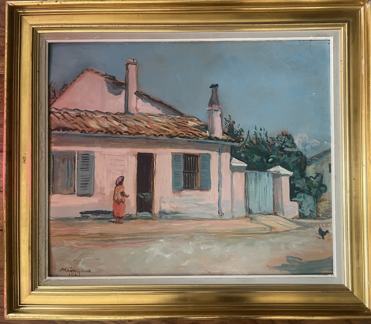 Tableau orientaliste village du maghreb peinture Voiron  signée Lucien Mainssieux 1885- 1958-photo-3