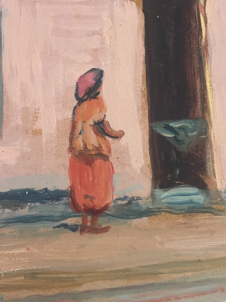 Tableau orientaliste village du maghreb peinture Voiron  signée Lucien Mainssieux 1885- 1958-photo-2