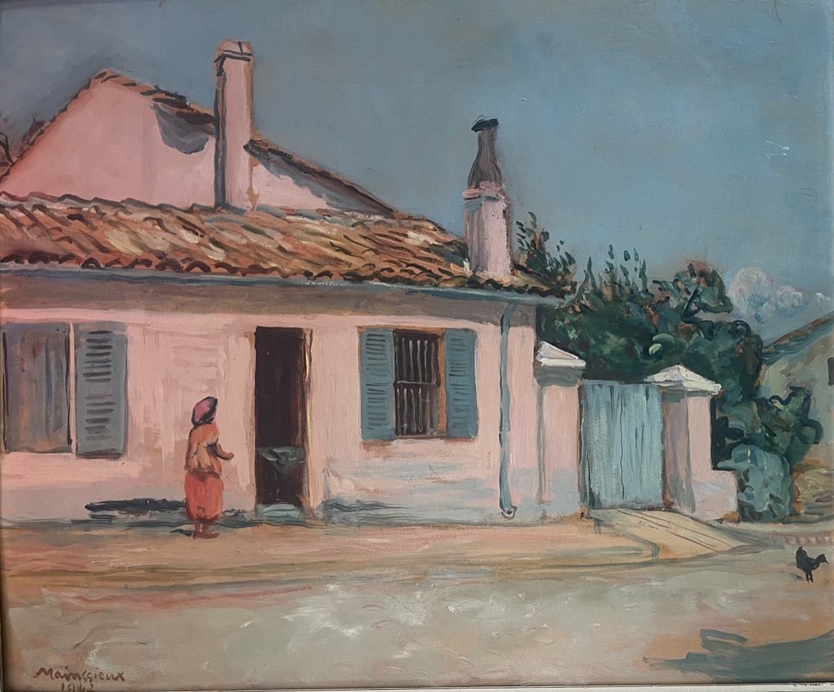 Tableau orientaliste village du maghreb peinture Voiron  signée Lucien Mainssieux 1885- 1958-photo-6