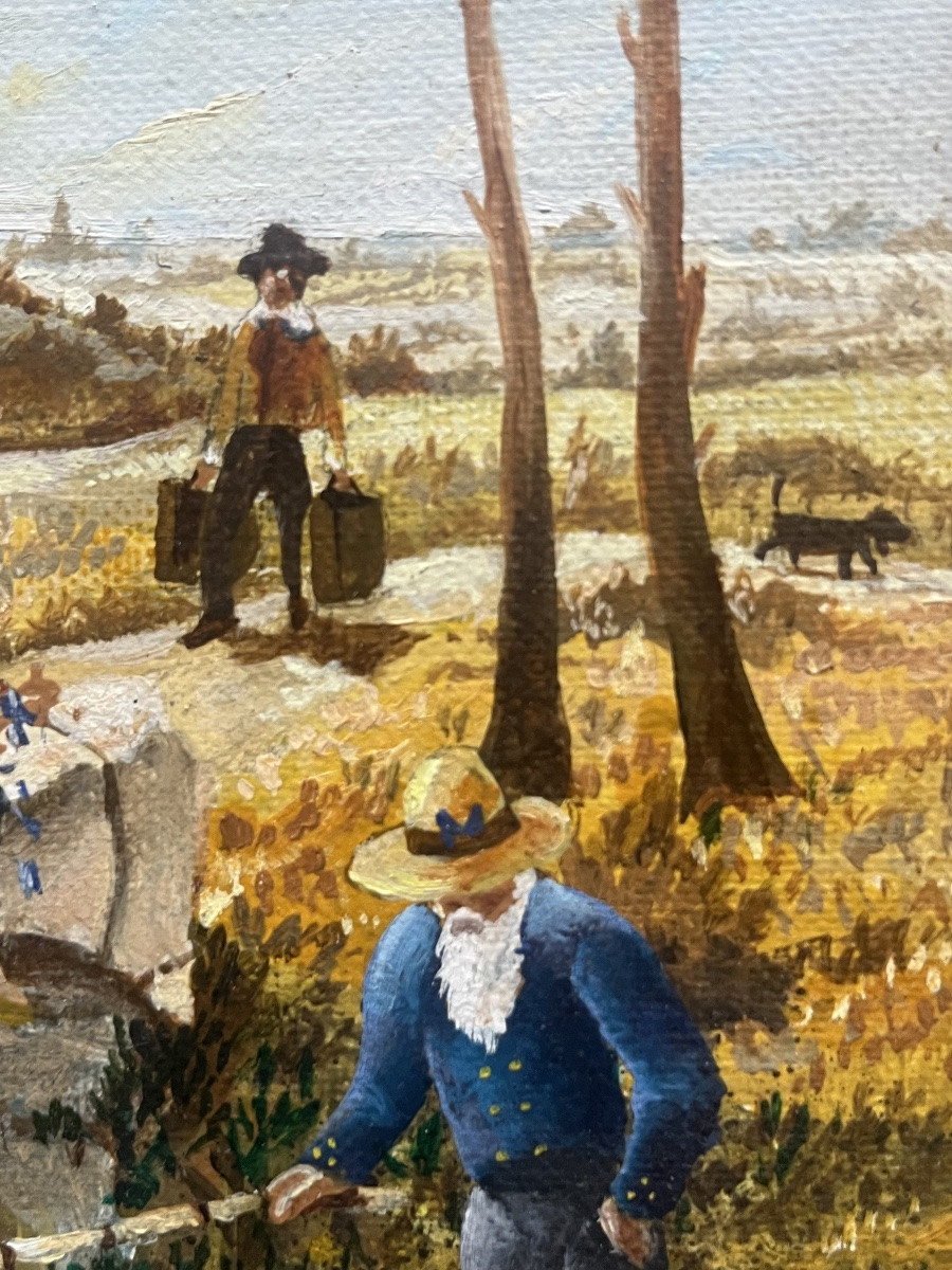 Tableau naïf la marchande de fleurs peinture signée Francois Torti-photo-2