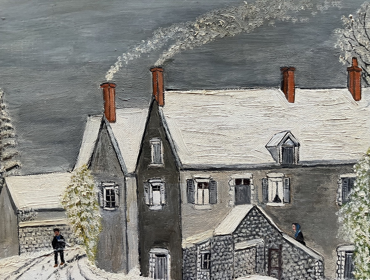 Tableau naïf village sous la neige près de Blois peinture signée Ernest Bray 1883-1969.-photo-4