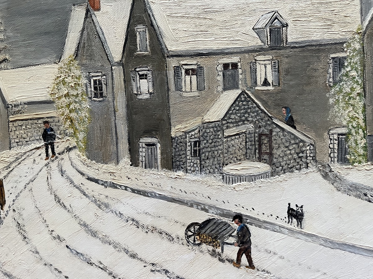 Tableau naïf village sous la neige près de Blois peinture signée Ernest Bray 1883-1969.-photo-5