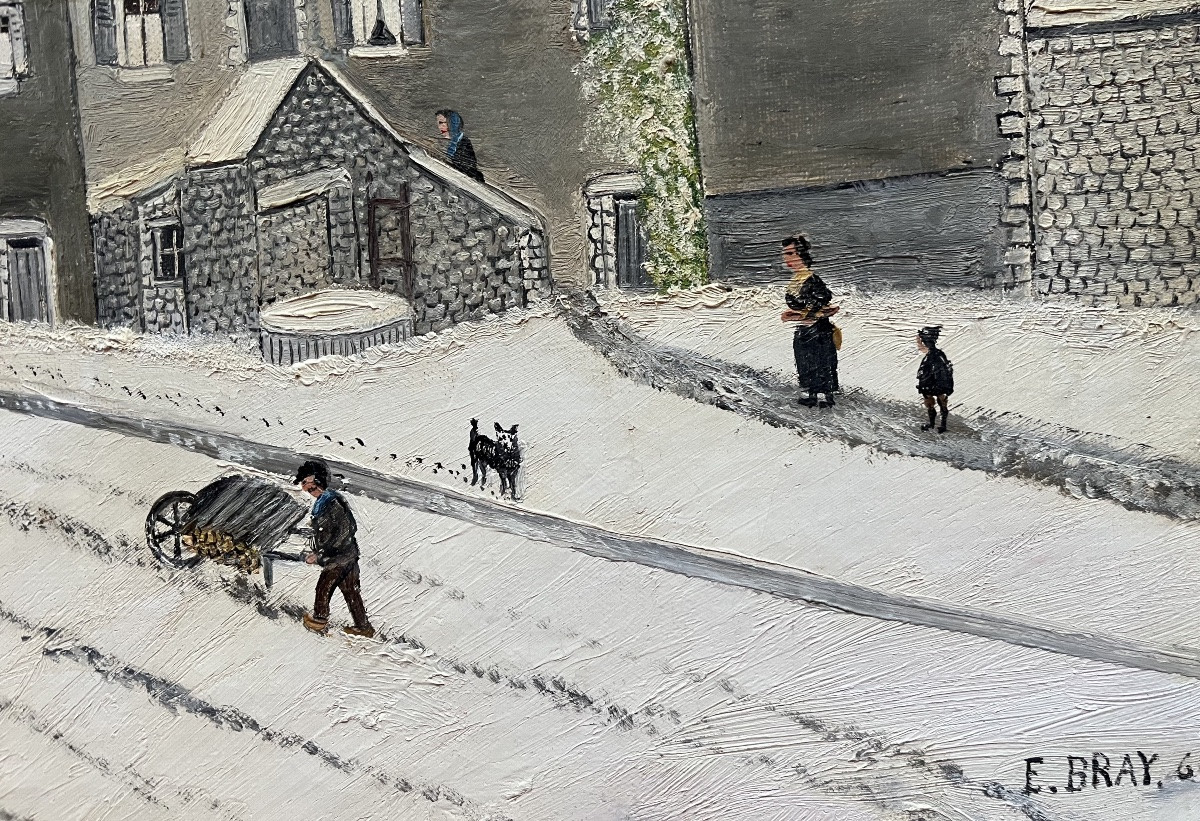 Tableau naïf village sous la neige près de Blois peinture signée Ernest Bray 1883-1969.-photo-6