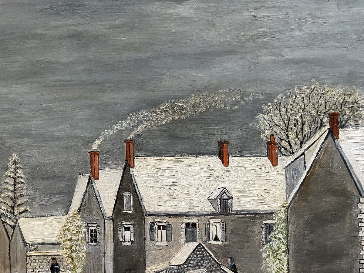 Tableau naïf village sous la neige près de Blois peinture signée Ernest Bray 1883-1969.-photo-8