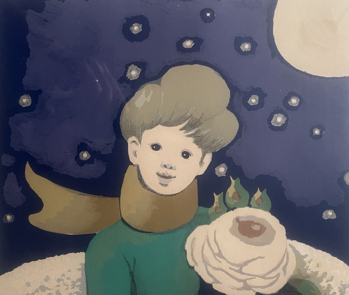 Lithographie art naïf le petit prince signée Madeleine Luka Collection Charles de Gaulle . -photo-3