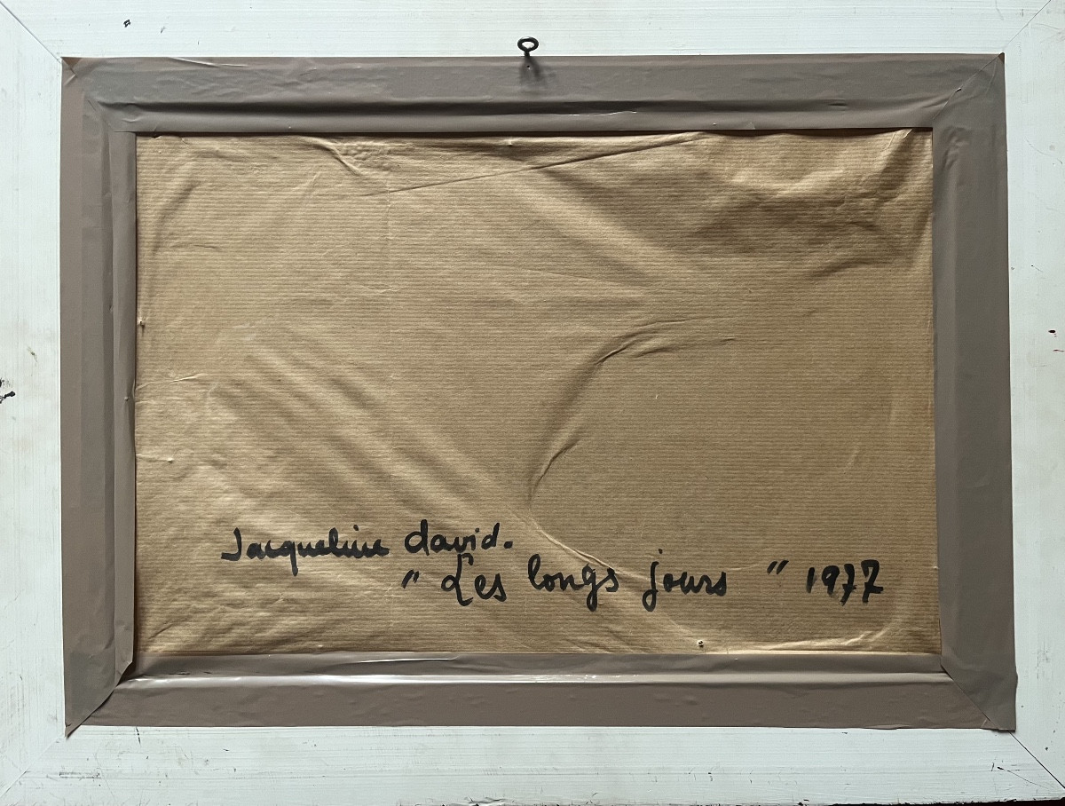 Tableau naïf paysage de campagne animé peinture signée Jacqueline David -photo-3