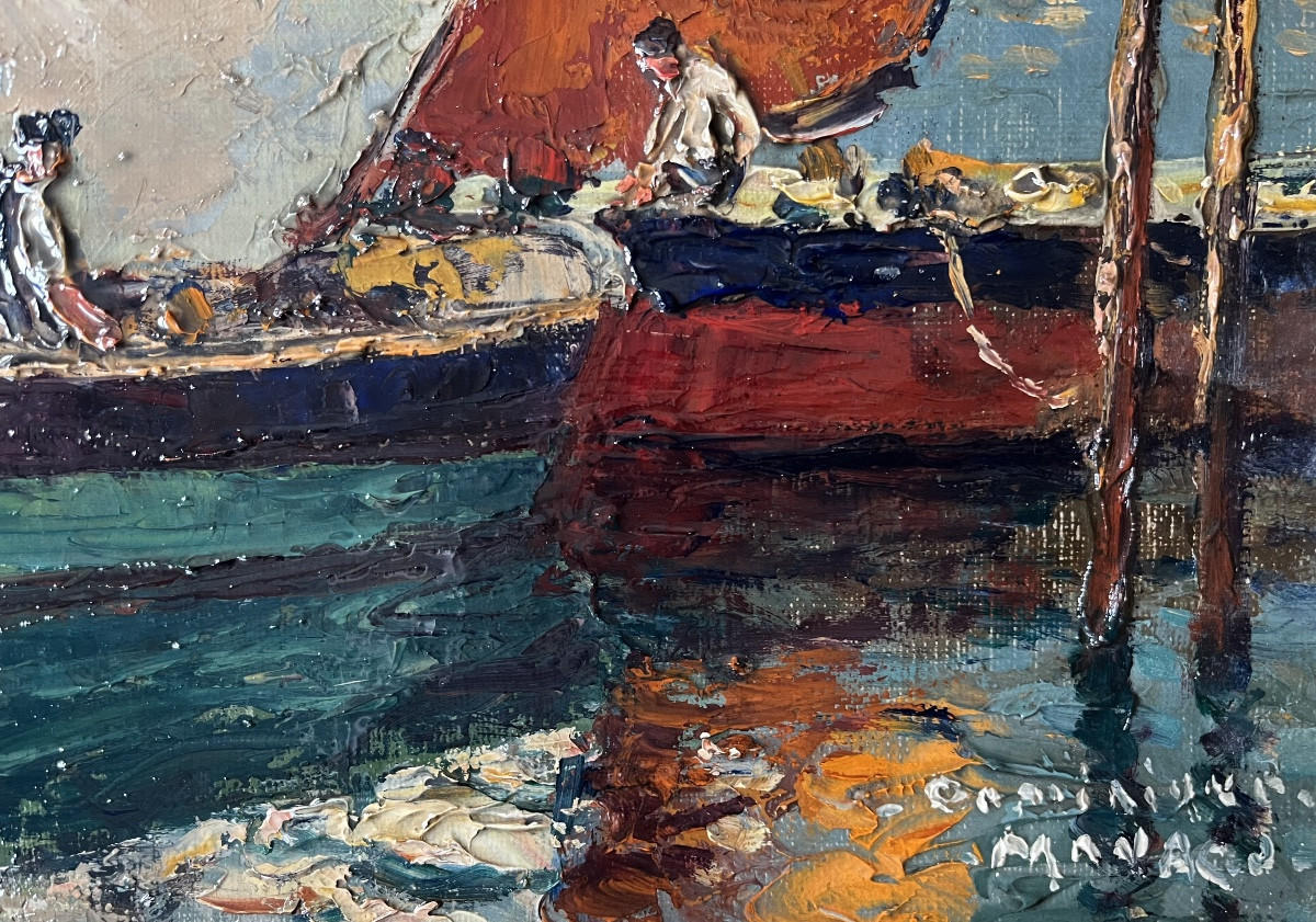 Tableau marine école provençale port de Toulon peinture signée Dominique Manago né en 1902-photo-4