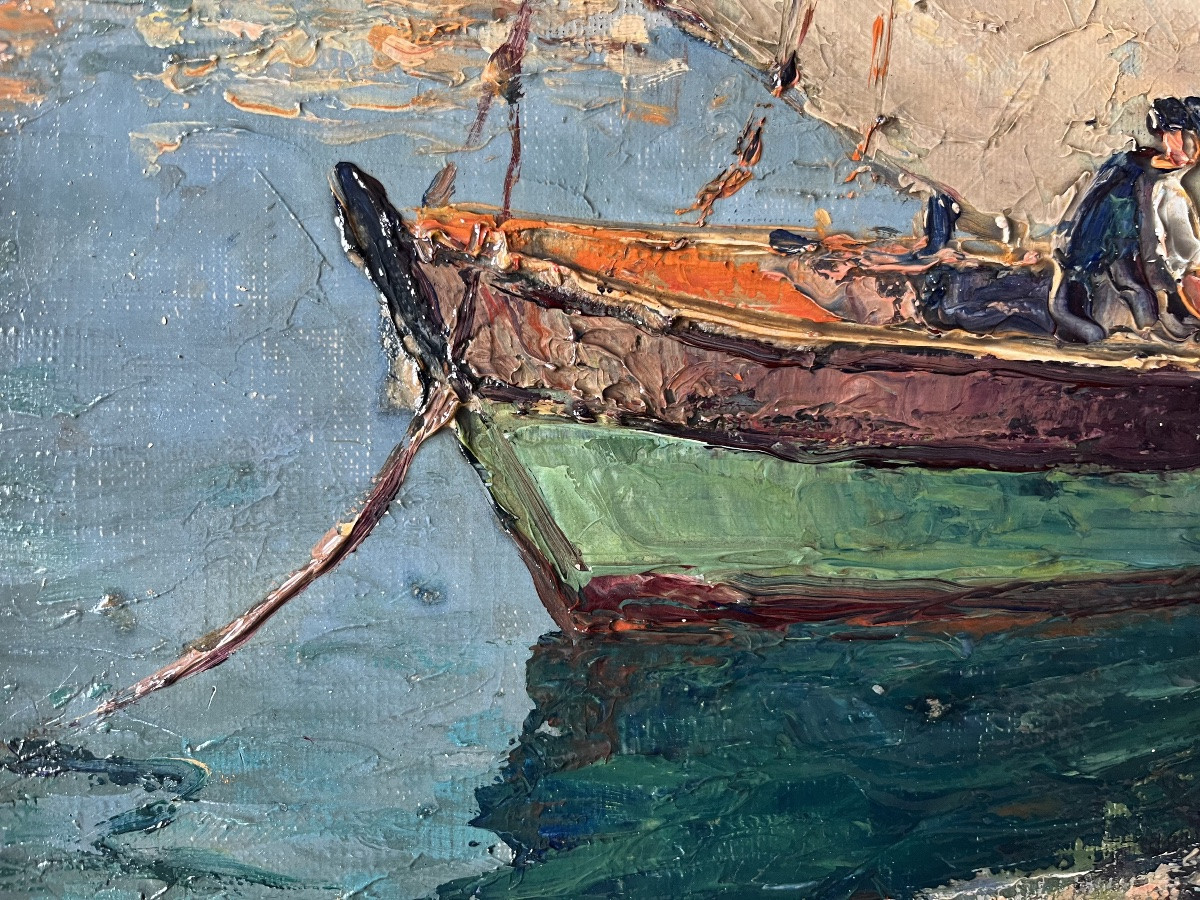 Tableau marine école provençale port de Toulon peinture signée Dominique Manago né en 1902-photo-5