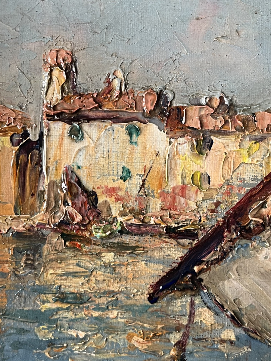 Tableau marine école provençale port de Toulon peinture signée Dominique Manago né en 1902-photo-6