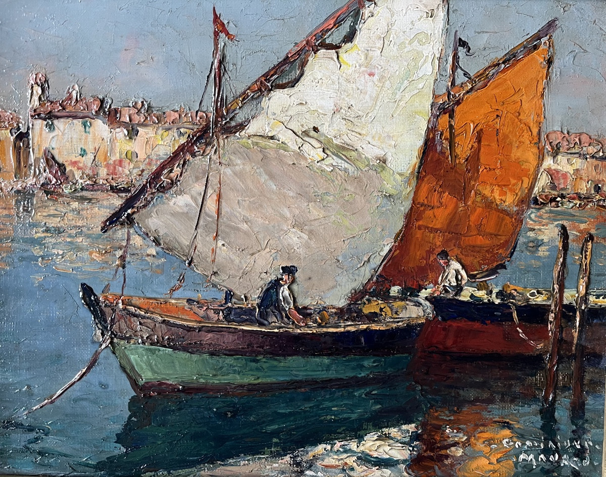 Tableau marine école provençale port de Toulon peinture signée Dominique Manago né en 1902