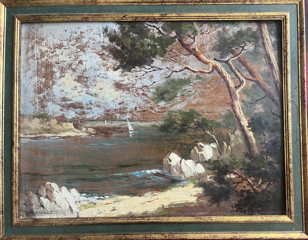 Provençal Seascape Painting With Sailboats, Signed Lucien Potronat (1899-1973)-photo-3