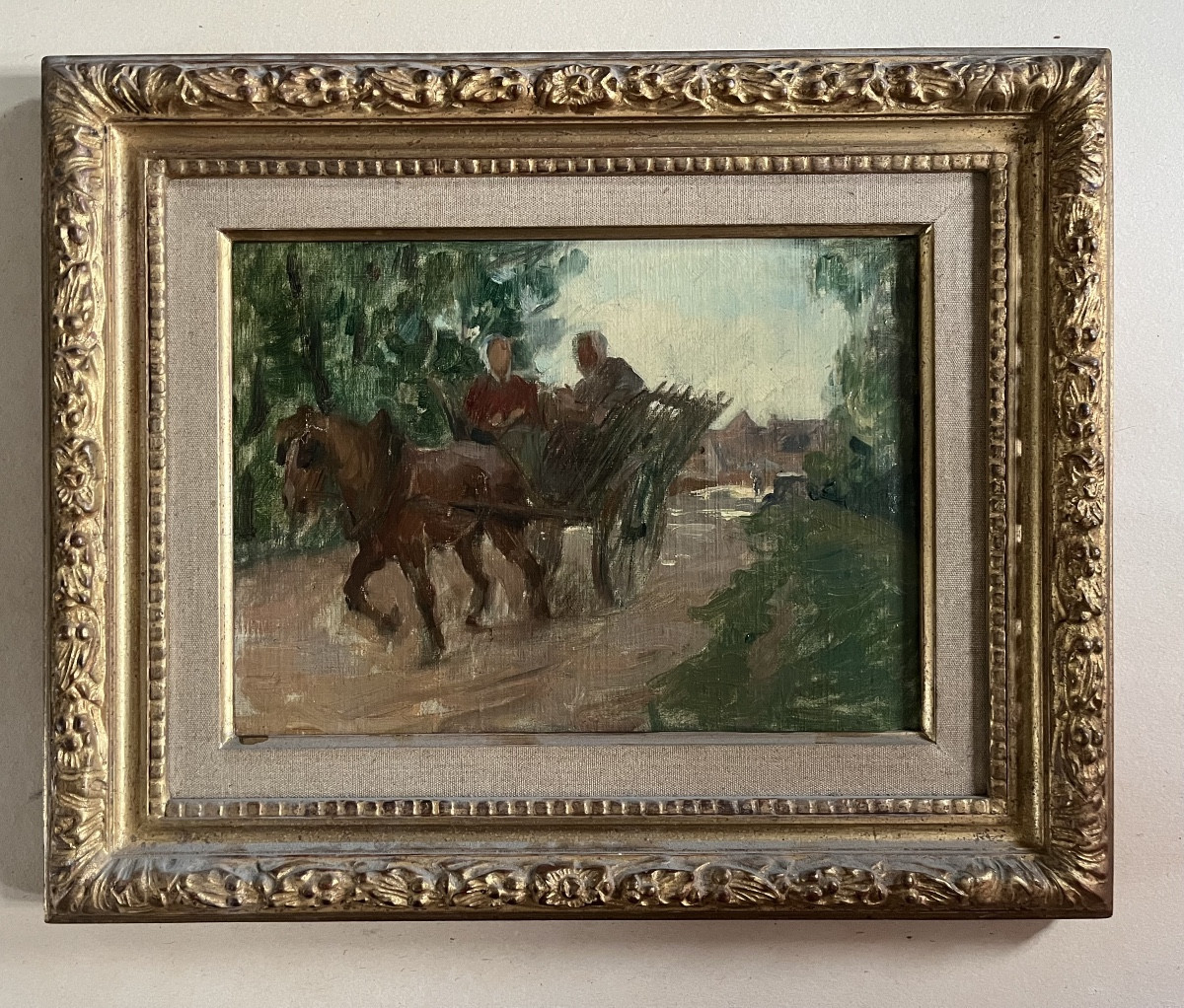 Impressionist Painting, Horse-drawn Carriage, Countryside Landscape, Anonymous Painting. -photo-2
