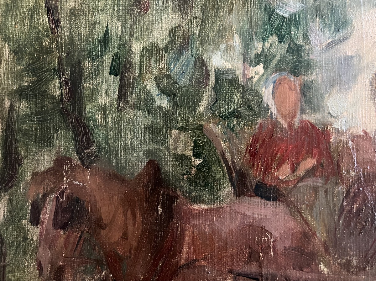 Impressionist Painting, Horse-drawn Carriage, Countryside Landscape, Anonymous Painting. -photo-2