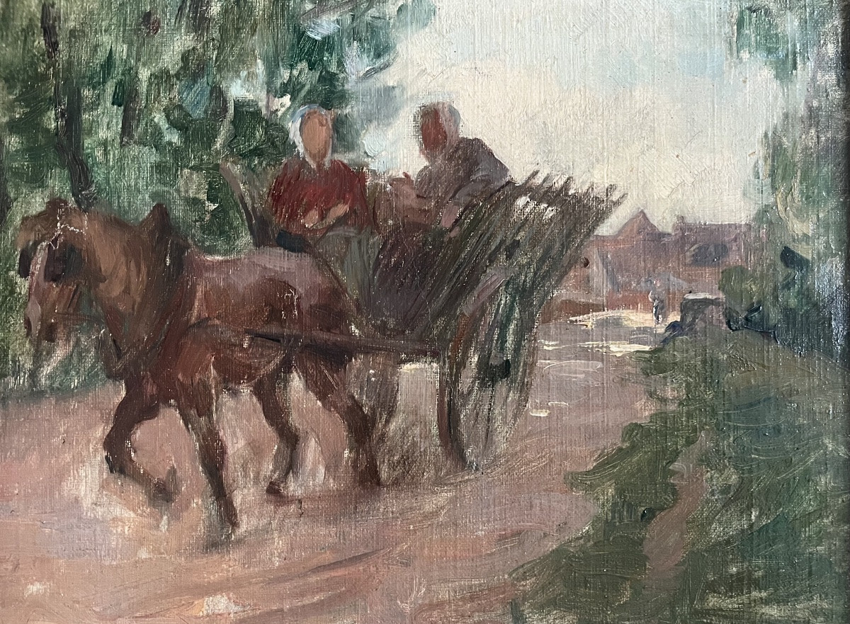 Impressionist Painting, Horse-drawn Carriage, Countryside Landscape, Anonymous Painting. -photo-3