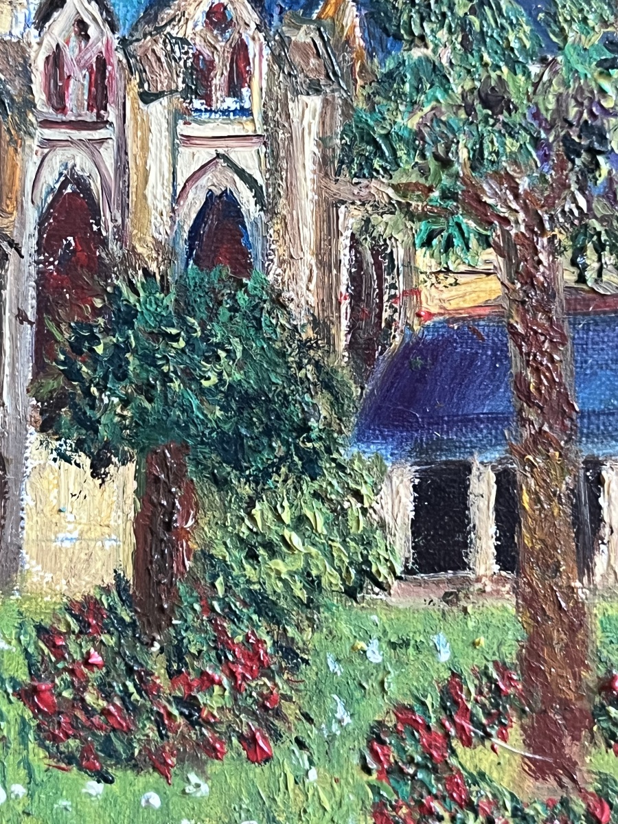 Naive Painting Landscape Brittany Church Of La Guerche Painting Signed Grand'mere Paris 1906-1982-photo-3
