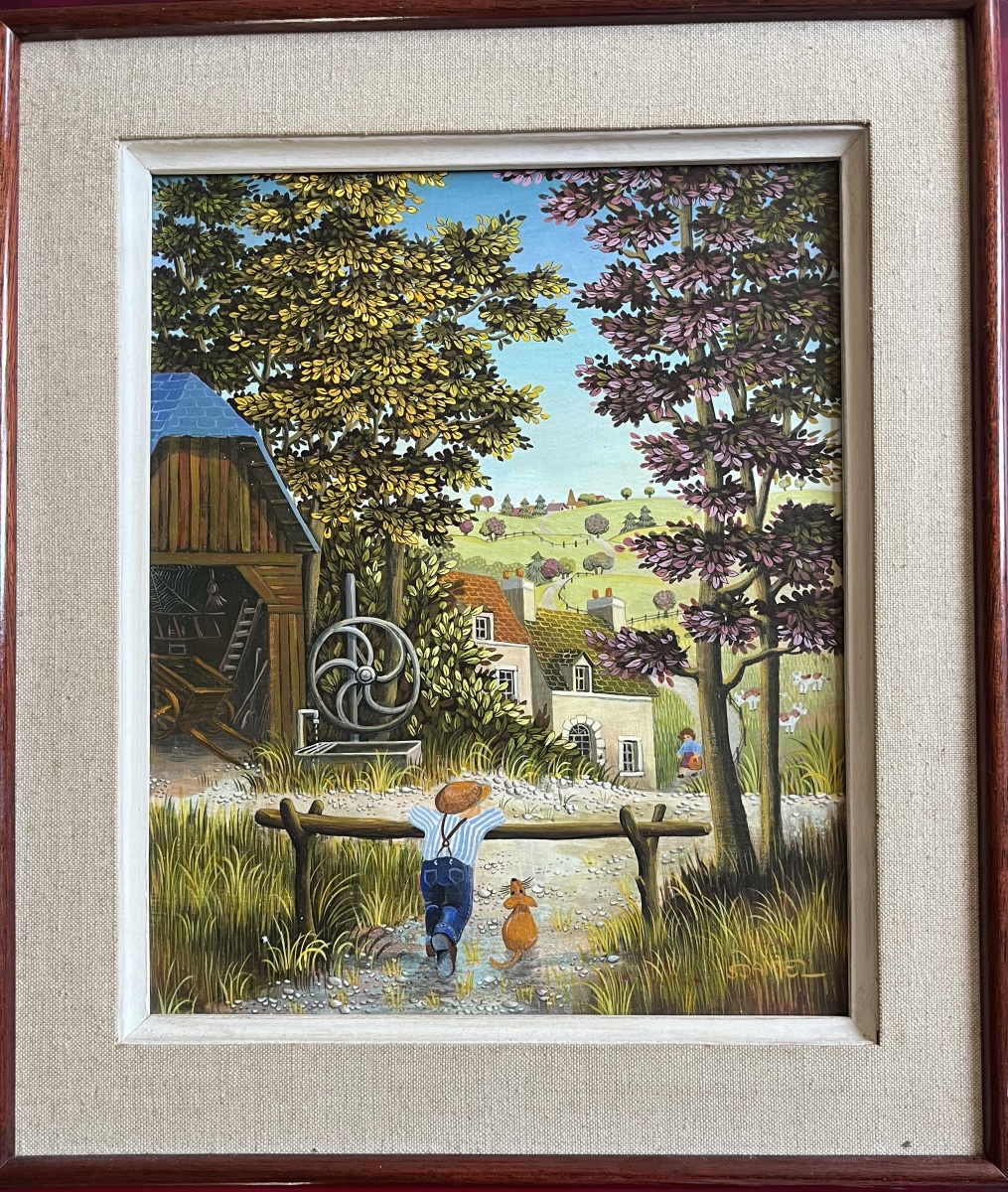 French Naive School Landscape Painting Signed Sophie Damez-photo-3