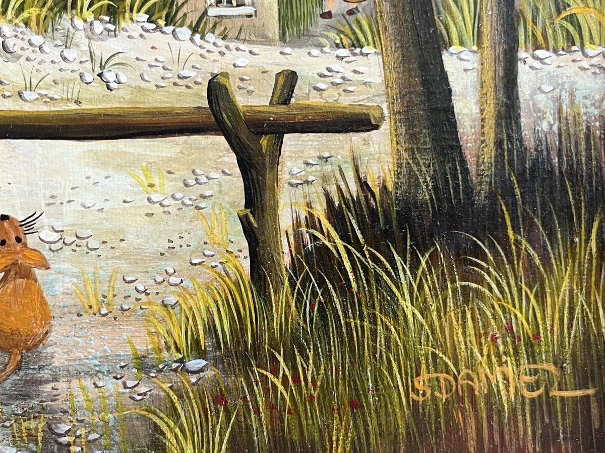 French Naive School Landscape Painting Signed Sophie Damez-photo-4