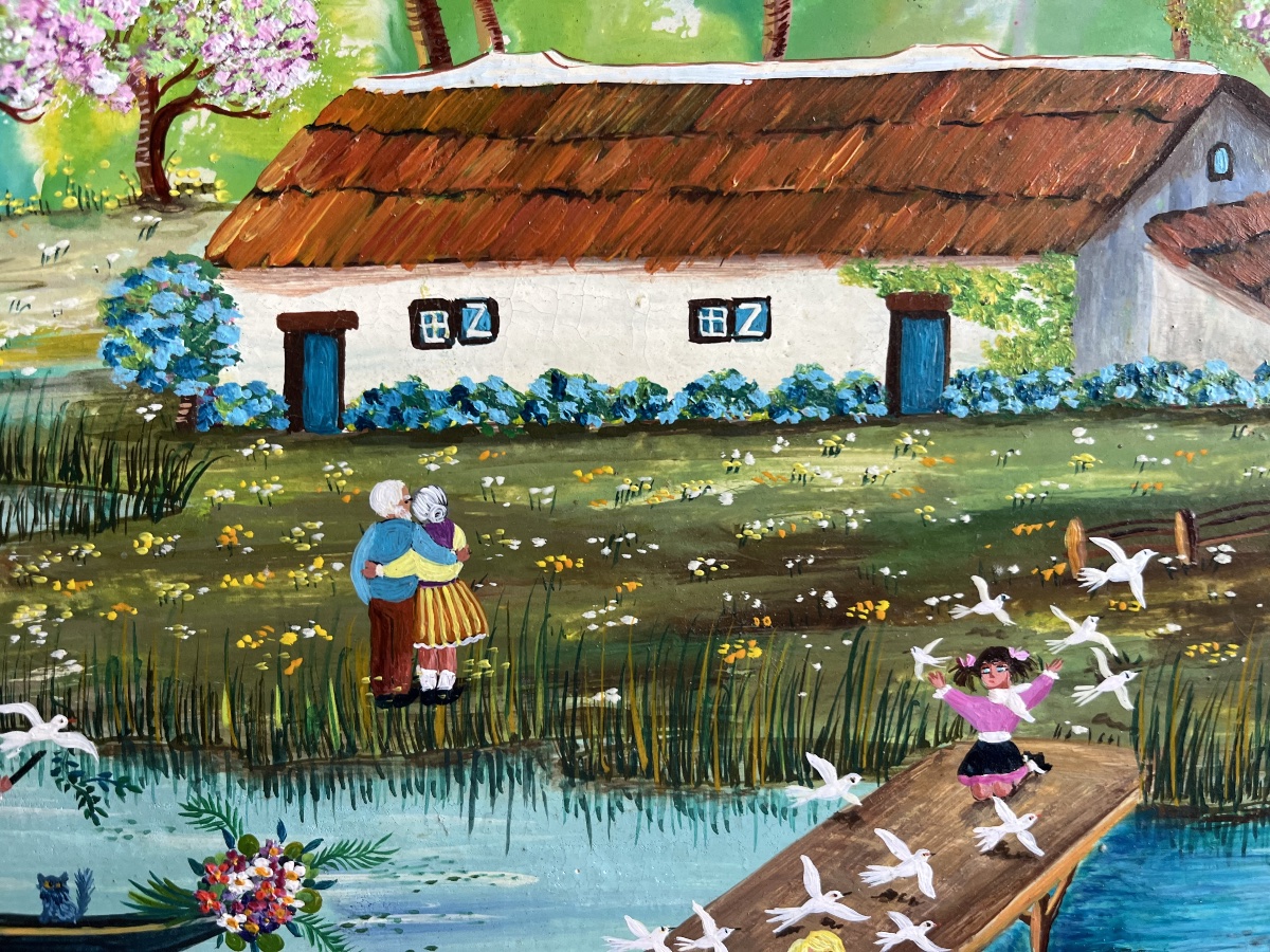 French Naive Painting: A Sunday In The Country Signed Charlotte Sellan-photo-2