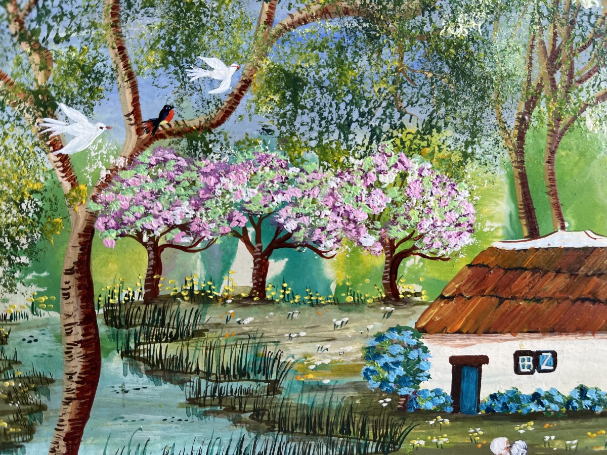 French Naive Painting: A Sunday In The Country Signed Charlotte Sellan-photo-4