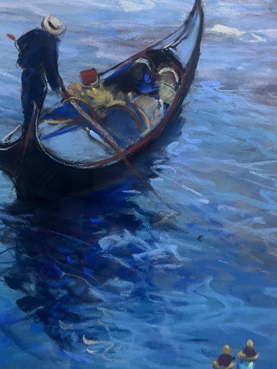 Tableau Italie Italia Venise gondole pastel signé Michel Colin -photo-1