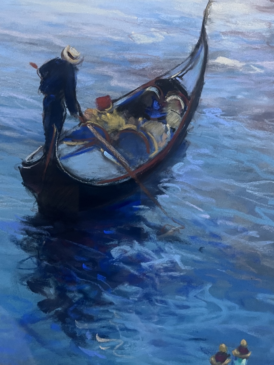 Tableau Italie Italia Venise gondole pastel signé Michel Colin -photo-3