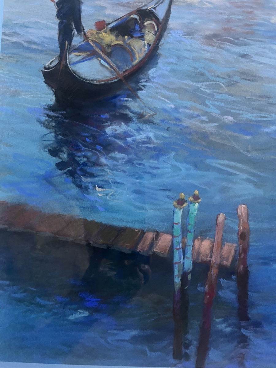 Tableau Italie Italia Venise gondole pastel signé Michel Colin -photo-4