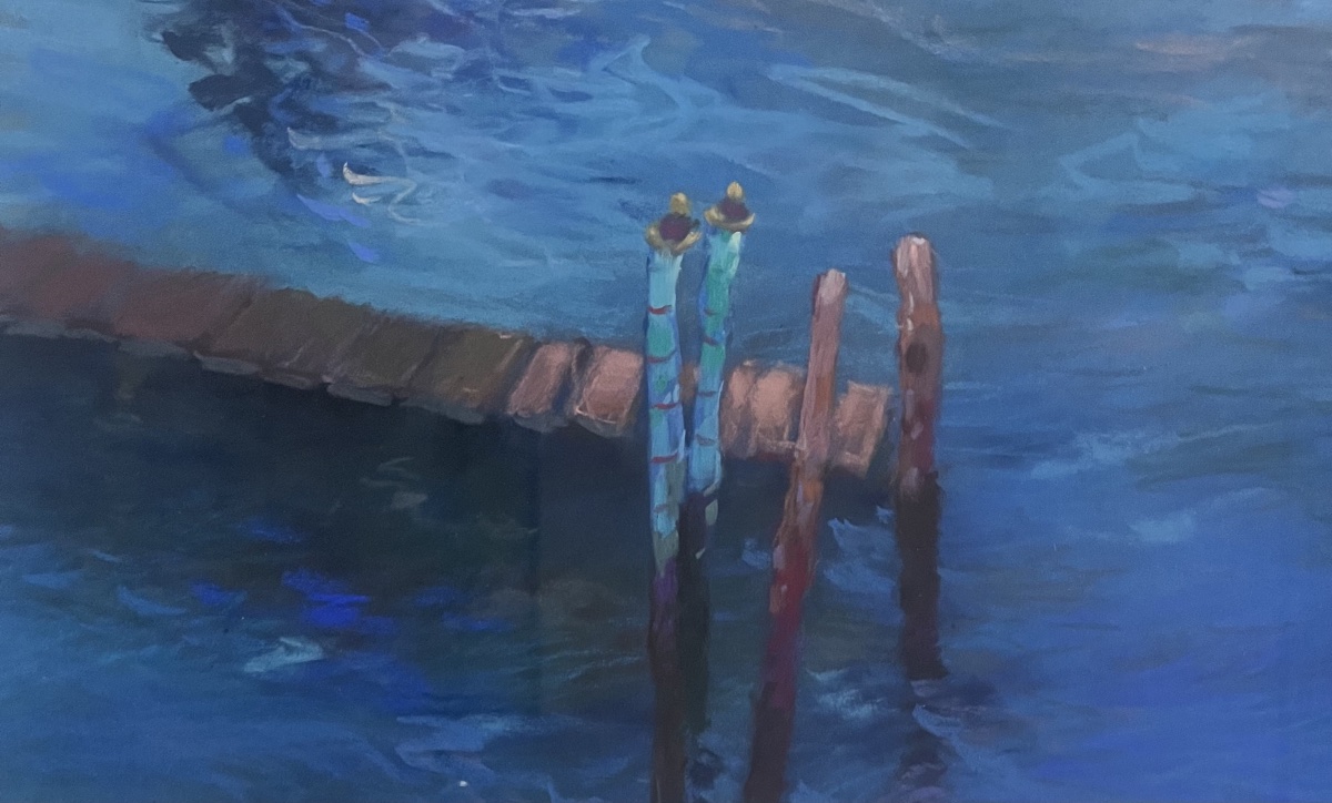 Tableau Italie Italia Venise gondole pastel signé Michel Colin -photo-5