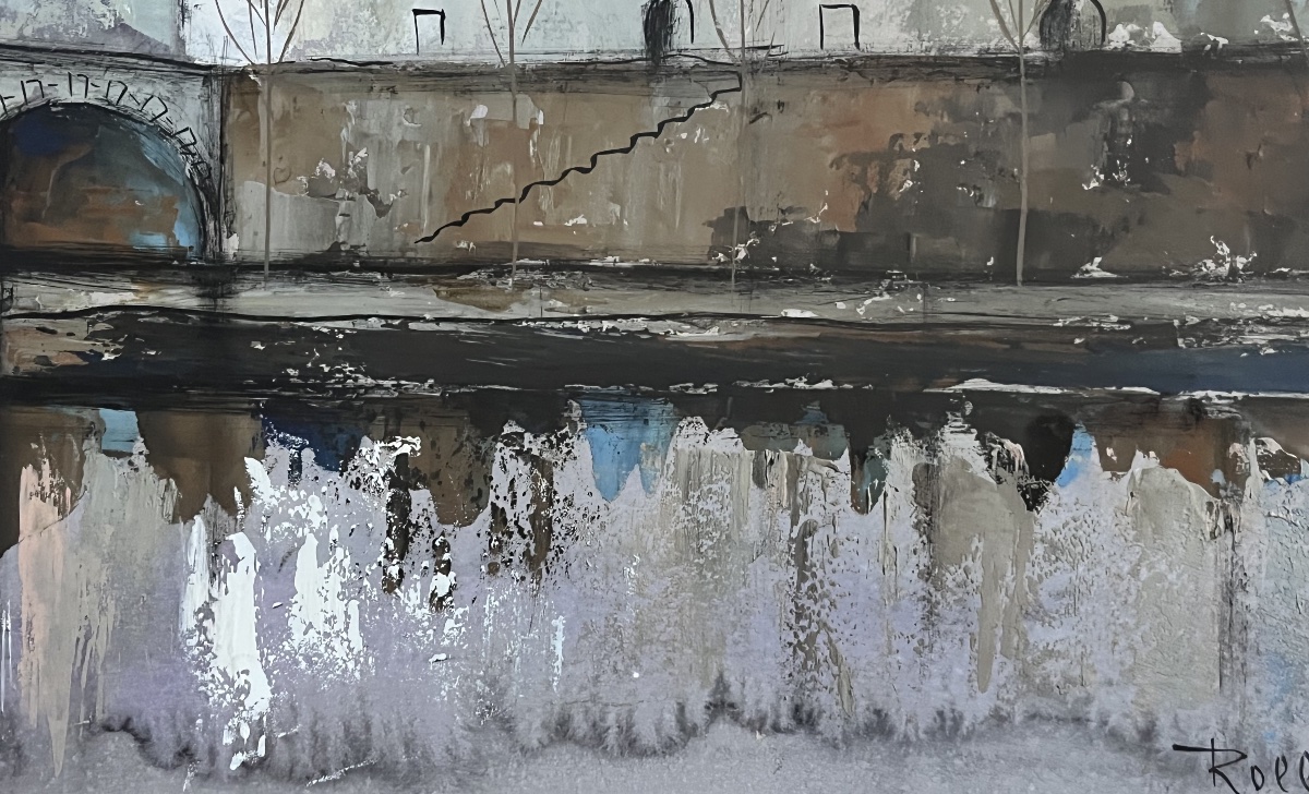 Tableau  vue pont de Paris aquarelle et gouache signée Jean Roll-photo-1