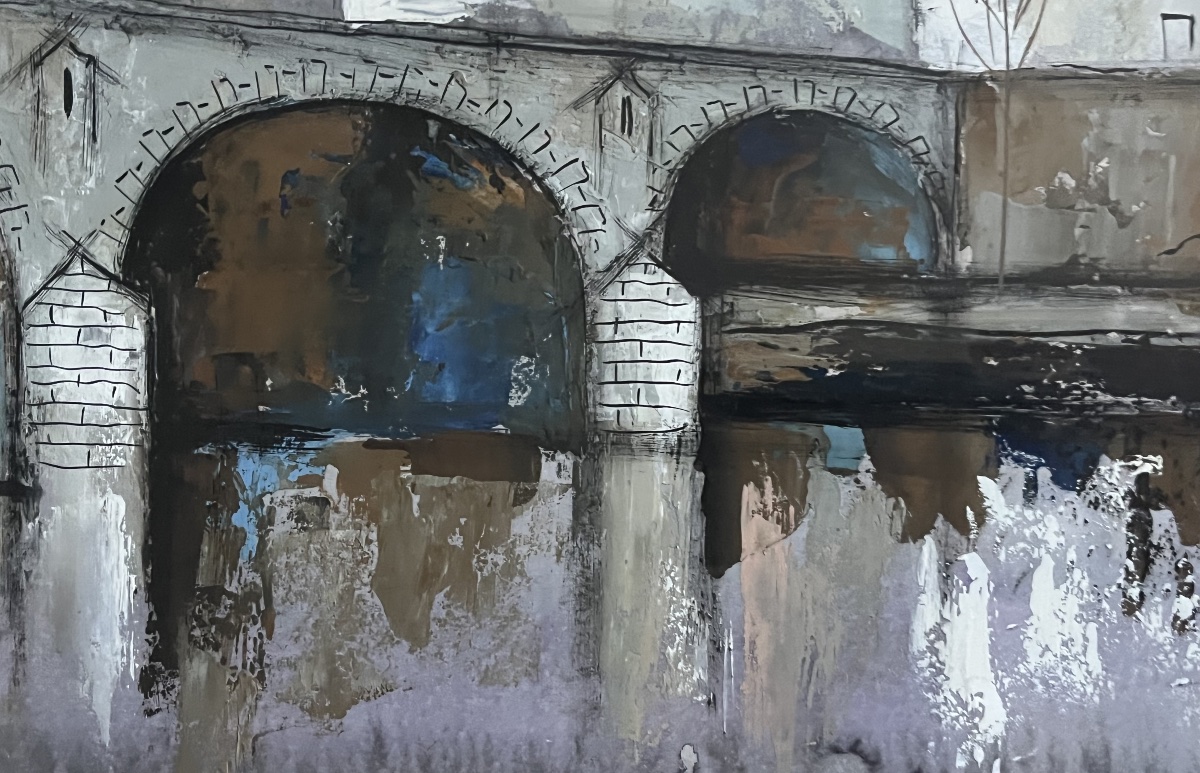 Tableau  vue pont de Paris aquarelle et gouache signée Jean Roll-photo-3
