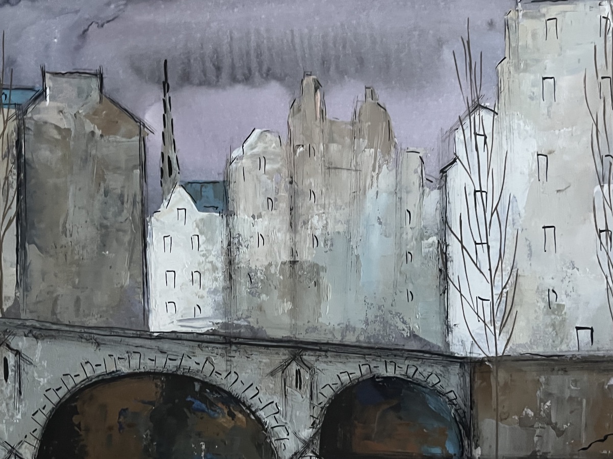 Tableau  vue pont de Paris aquarelle et gouache signée Jean Roll-photo-6