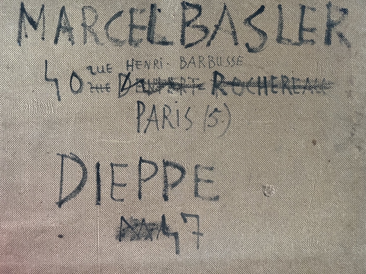 Tableau marine port de Dieppe peinture signée et datée Marcel Basler 1947-photo-8
