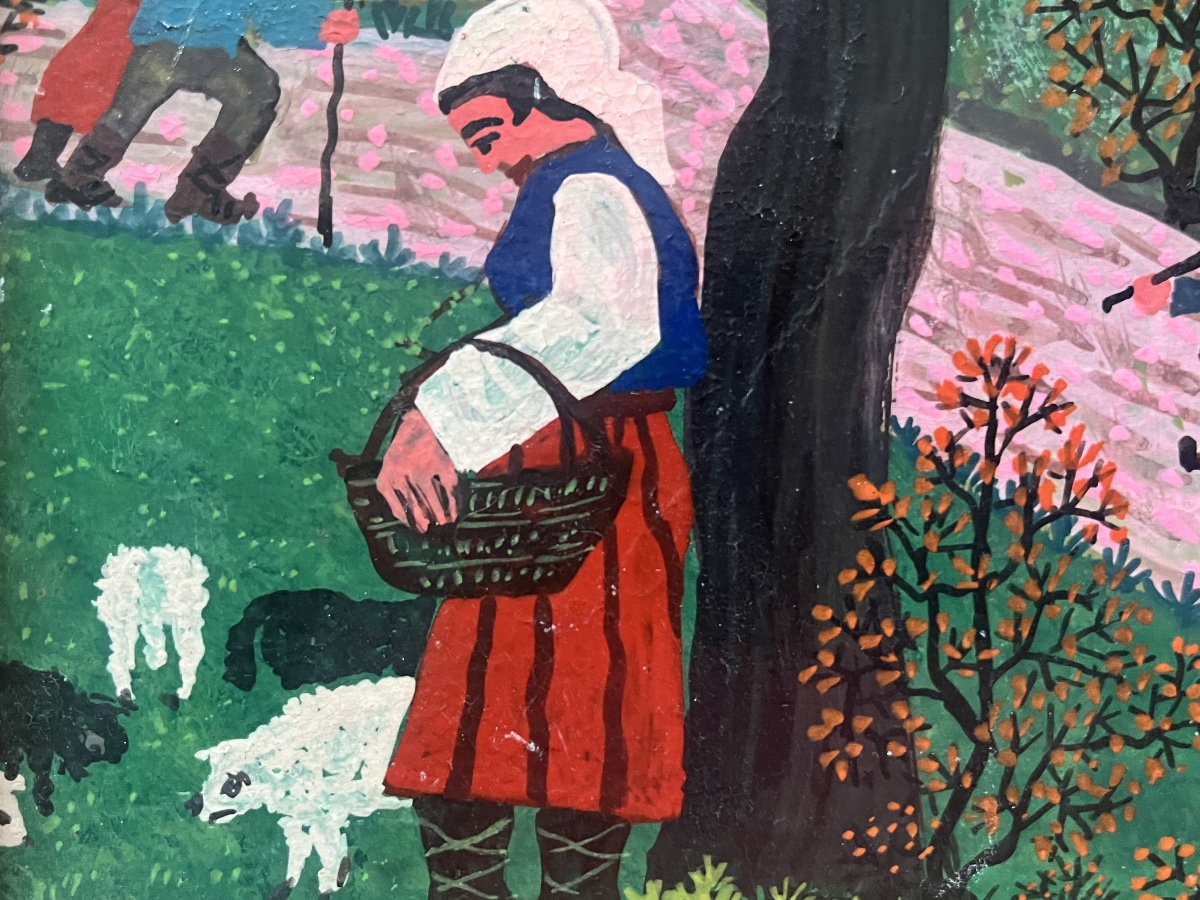Tableau naif &eacute;cole yougoslave Serbie  paysage de campagne sign&eacute; Ljuba Petrovic -photo-7
