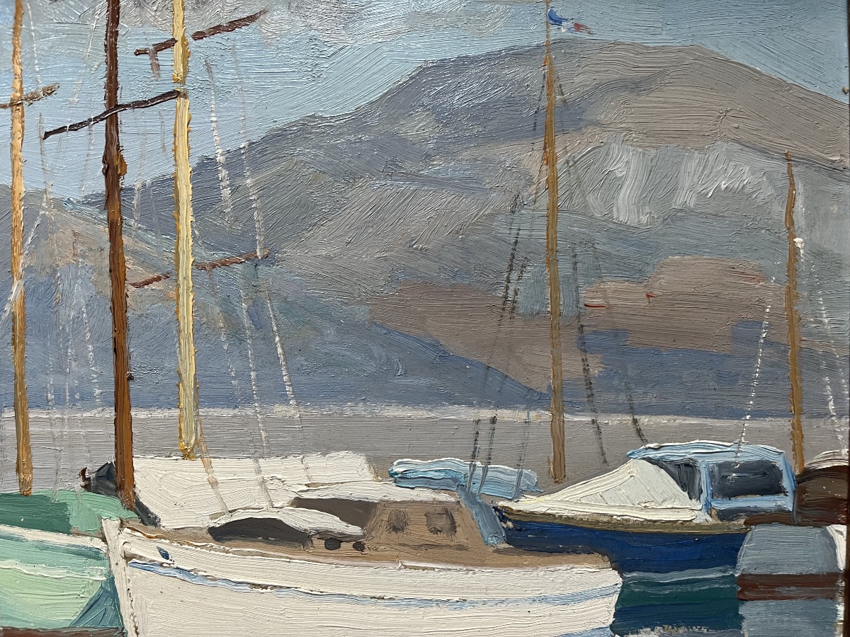 Tableau marine bateaux au port peinture signée Edmond Chauvet 1903-1968-photo-4