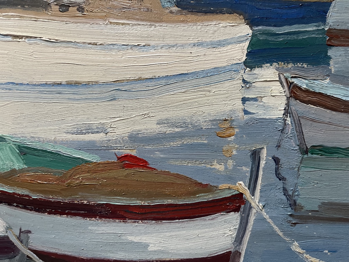 Tableau marine bateaux au port peinture signée Edmond Chauvet 1903-1968-photo-4