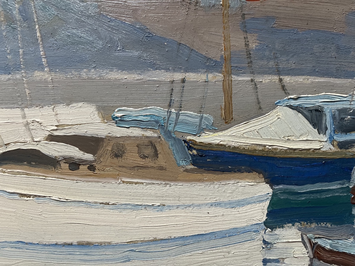 Tableau marine bateaux au port peinture signée Edmond Chauvet 1903-1968-photo-5