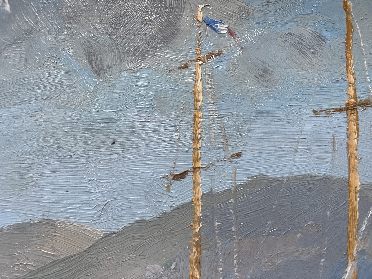 Tableau marine bateaux au port peinture signée Edmond Chauvet 1903-1968-photo-6