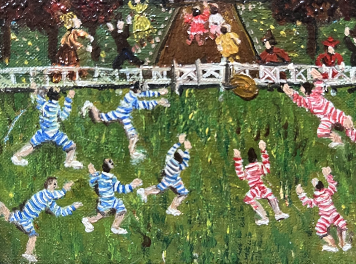 Tableau école naïve française l’envol de la montgolfière peinture signée Grand’Mère Paris-photo-4