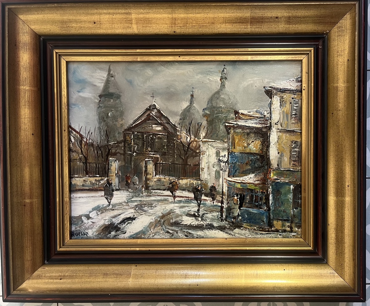 Tableau vue de Paris Montmartre sous la neige peinture signée Raymond Besse  1899-1969-photo-3