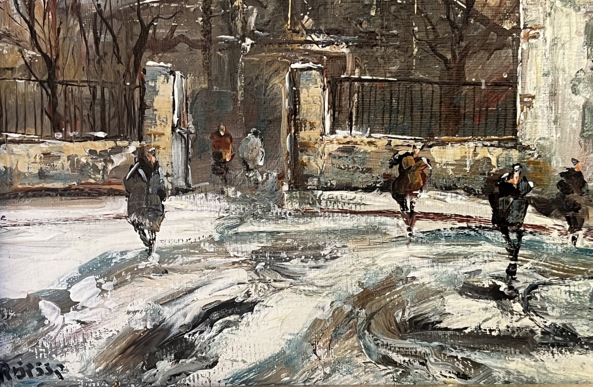 Tableau vue de Paris Montmartre sous la neige peinture signée Raymond Besse  1899-1969-photo-4