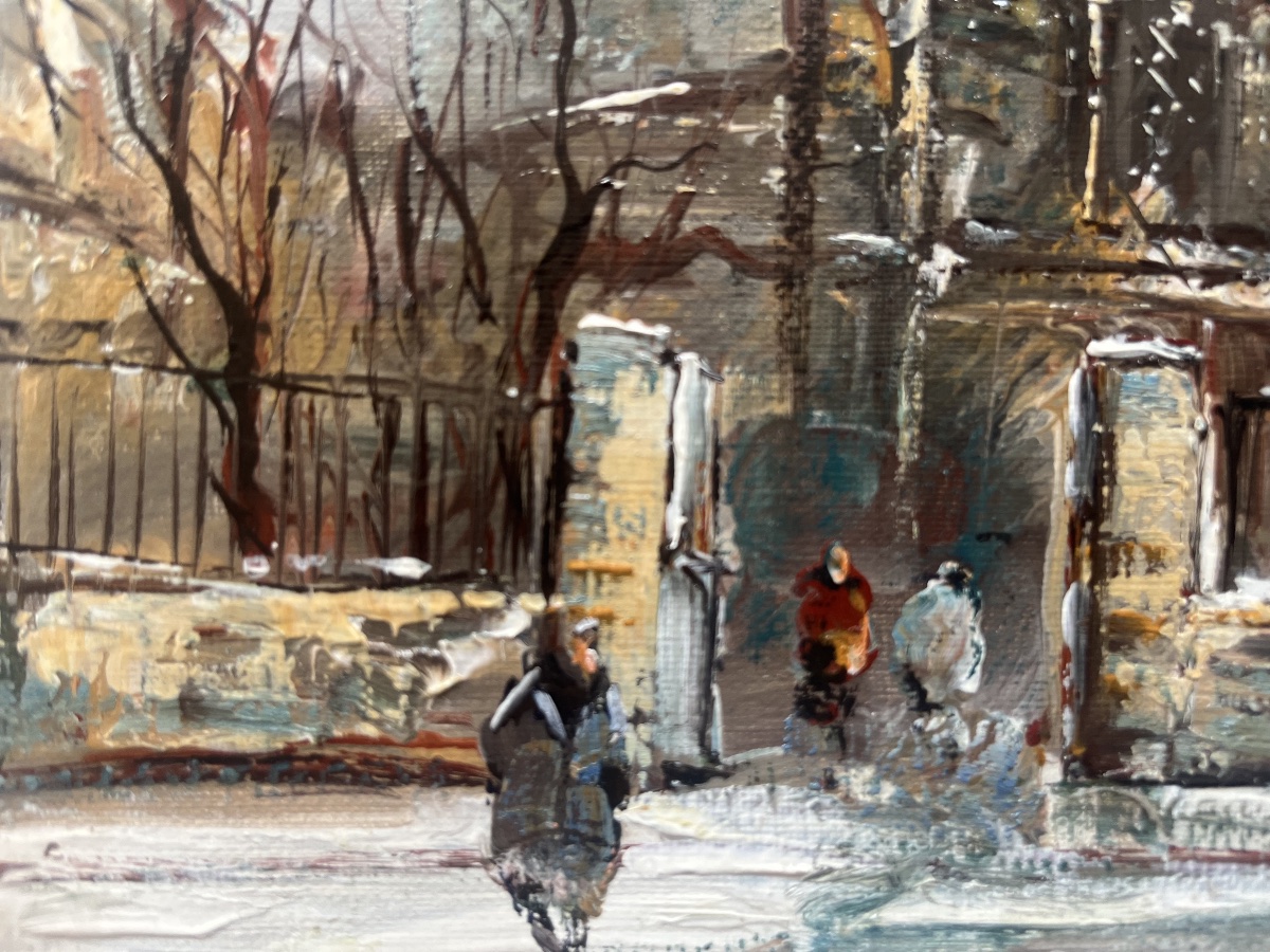 Tableau vue de Paris Montmartre sous la neige peinture signée Raymond Besse  1899-1969-photo-2