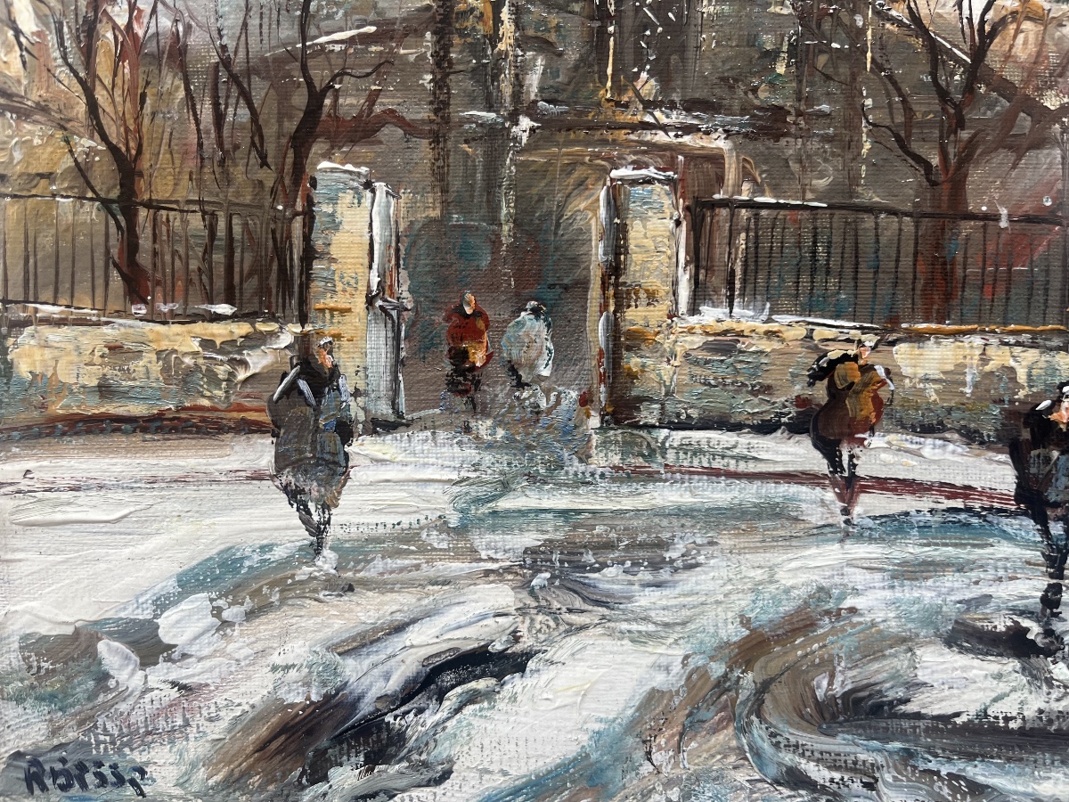 Tableau vue de Paris Montmartre sous la neige peinture signée Raymond Besse  1899-1969-photo-4