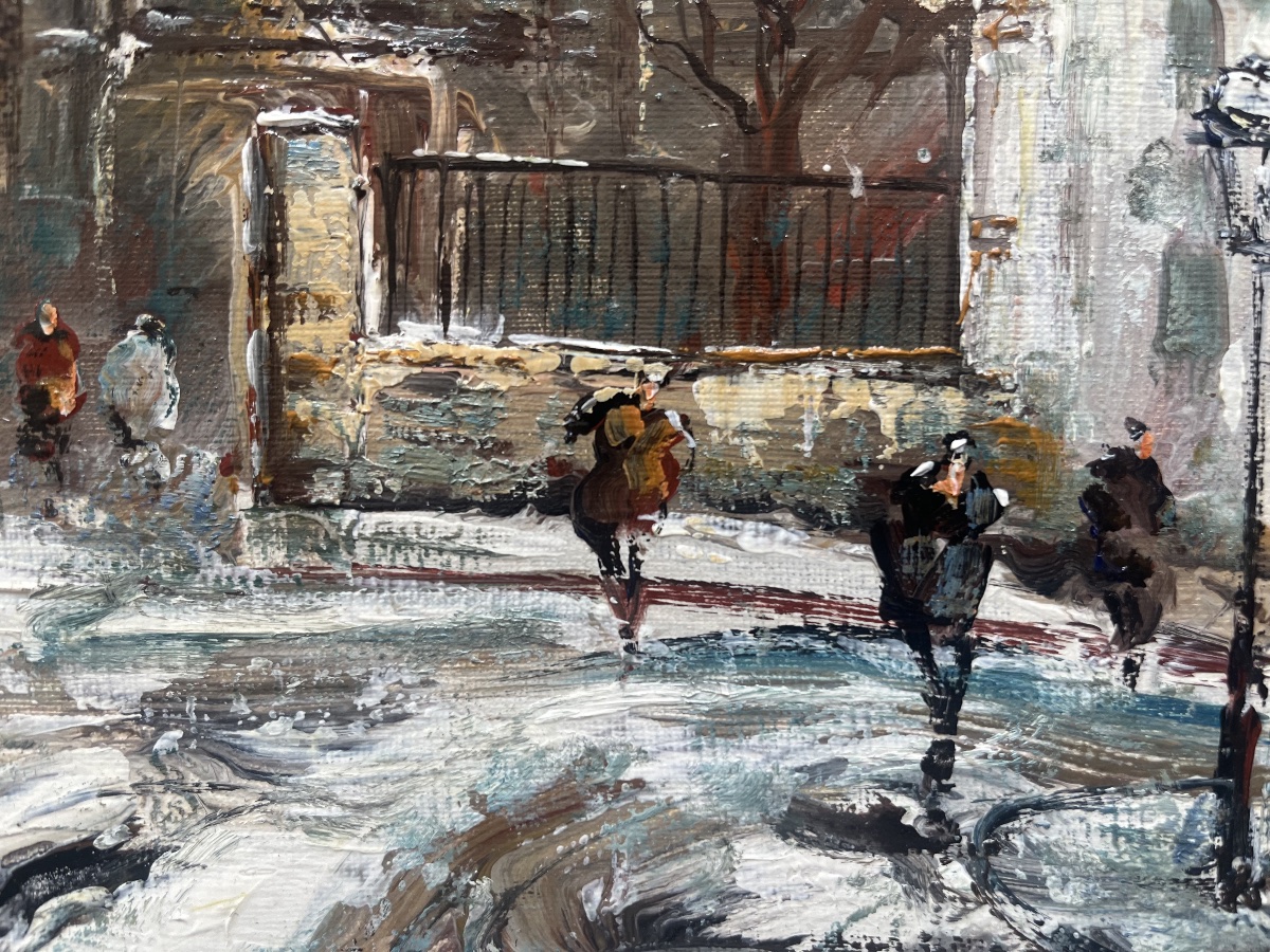 Tableau vue de Paris Montmartre sous la neige peinture signée Raymond Besse  1899-1969-photo-6